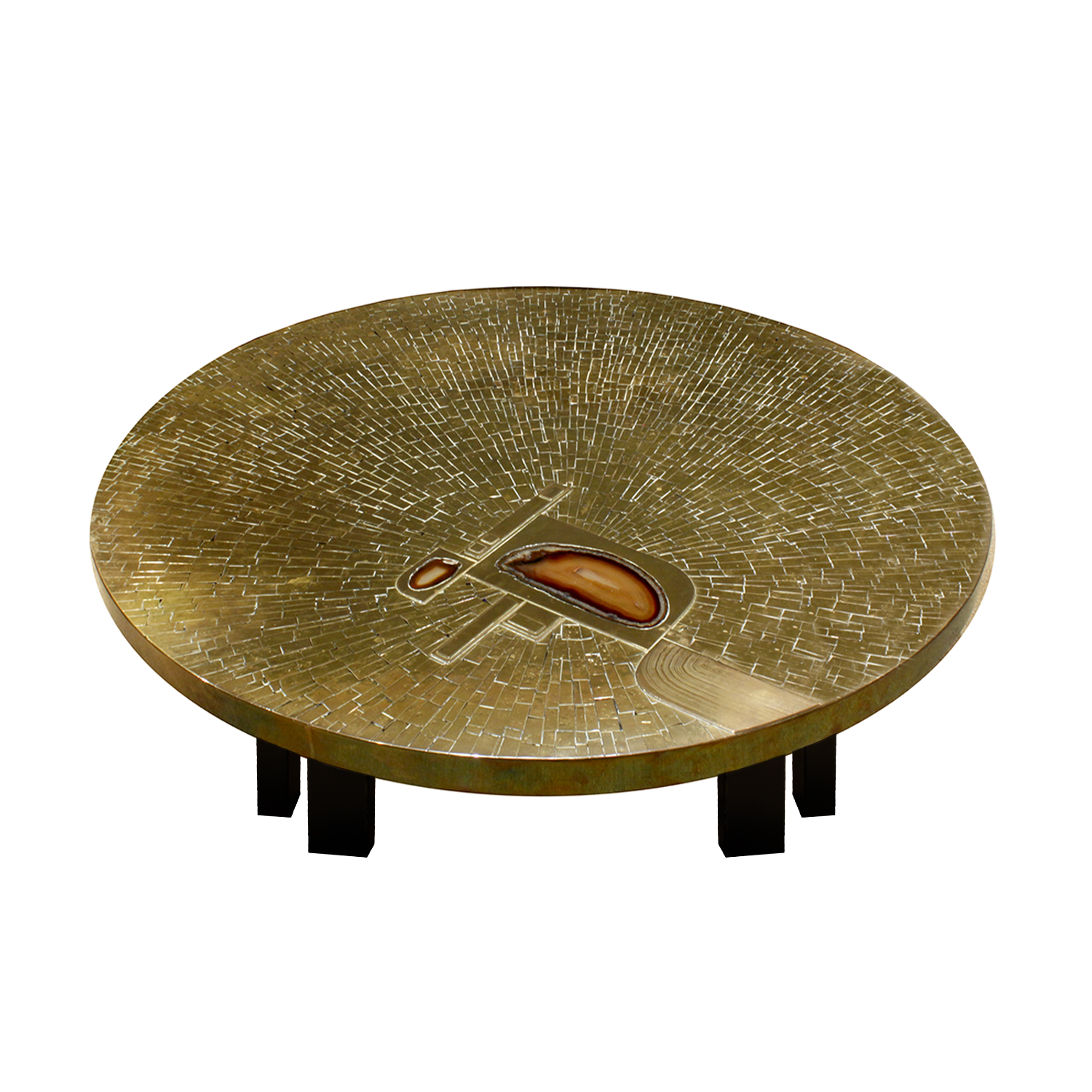 Jean Claude Dresse Large Exceptional Coffee Table in Gilt Brass